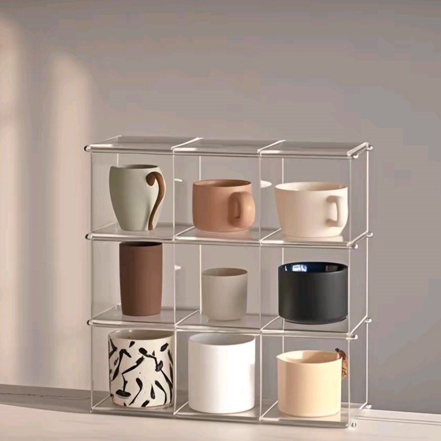 Desk Setup Organizer - Acrylic Display Shelf Cups Storage Rack