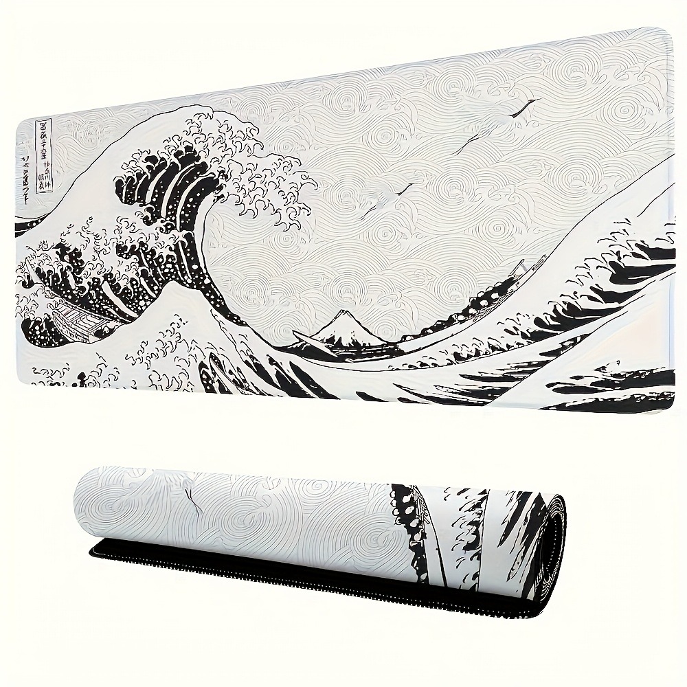 Black White Wave Art XXL Desk  - Desk Setup Laptop And Pc review and price
