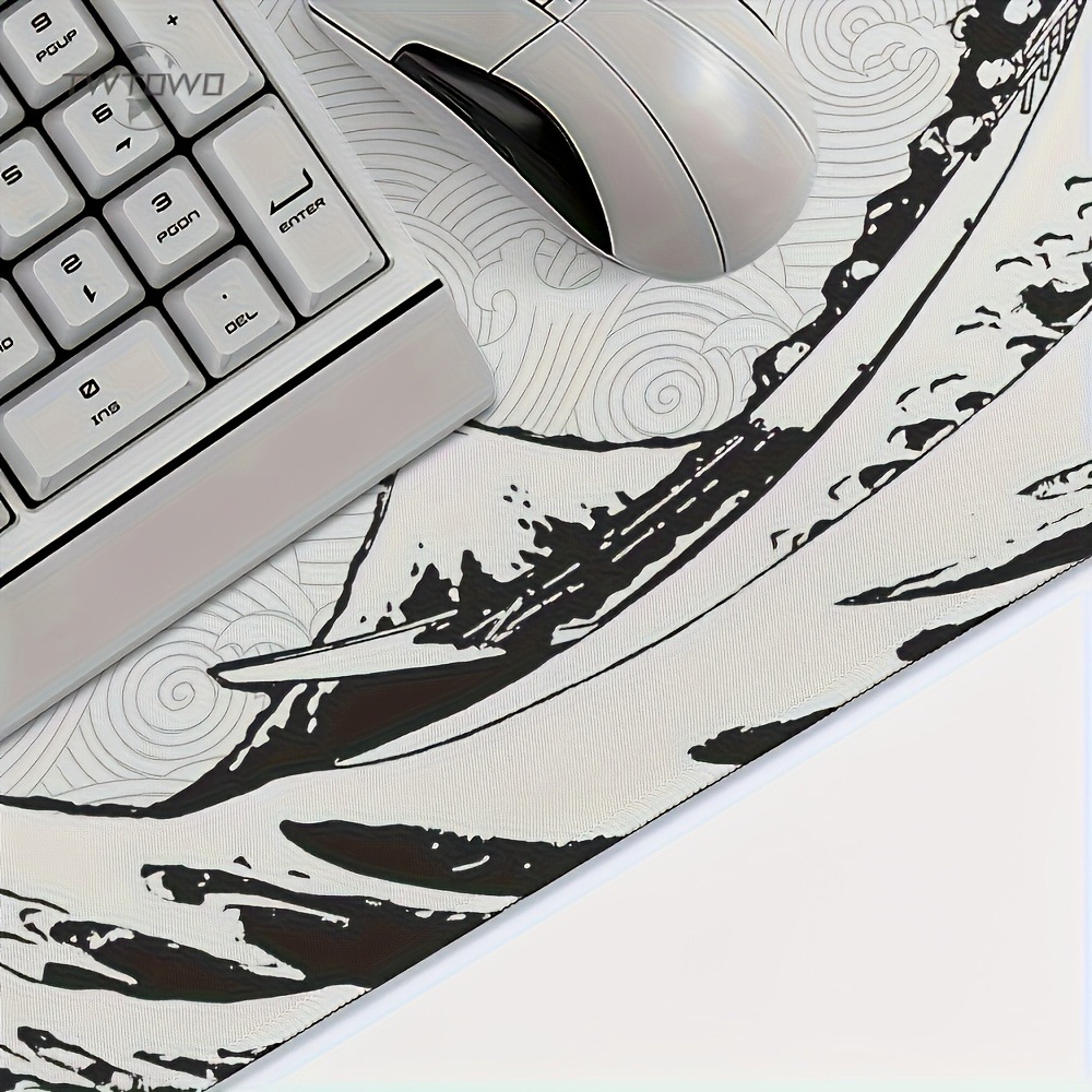 Black White Wave Art XXL Desk  - Desk Setup Laptop And Pc review and price